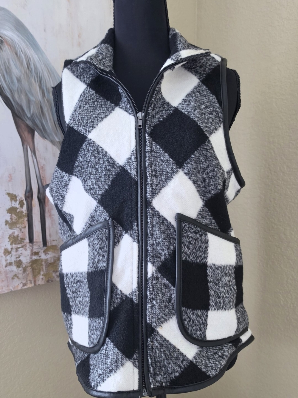 Black & White Plaid Zip-Front Vest - Women's